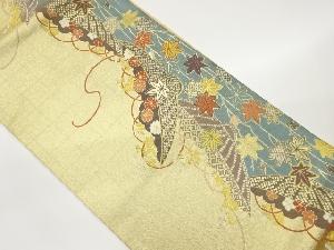 隠れ笠に紅葉・花々模様織出し袋帯